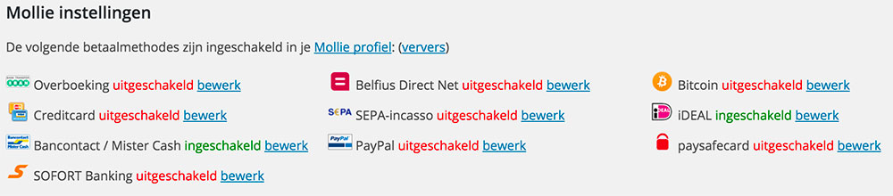 Mollie betaalmogelijkheden