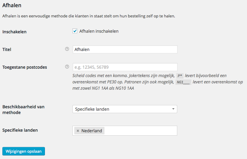 Afhalen WooCommerce instellen