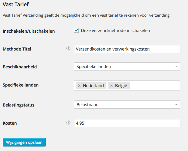Vast tarief verzendkosten