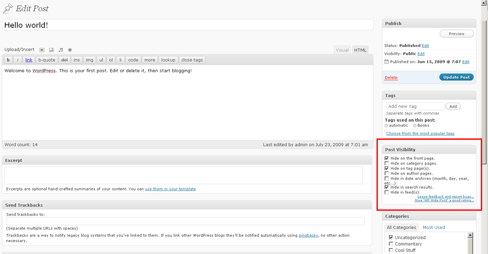 Bericht niet weergeven op homepagina