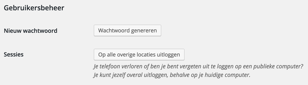 Gebruikersbeheer nieuw wachtwoord