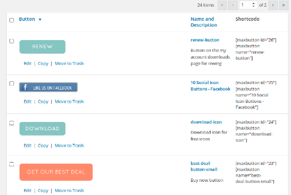 Overzicht met buttons