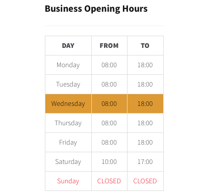 Voorbeeld openingsuren website