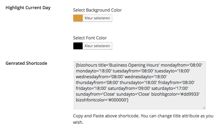 Shortcode voor de openinguren