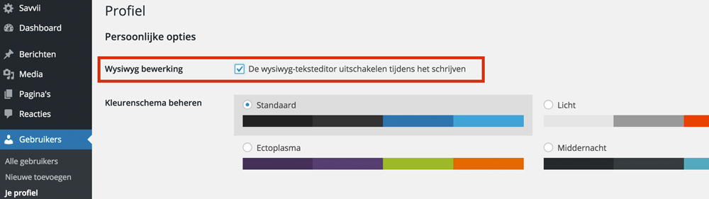 Teksteditor uitschakelen WordPress