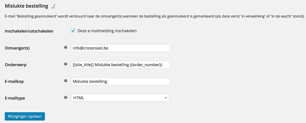 Mislukte bestelling