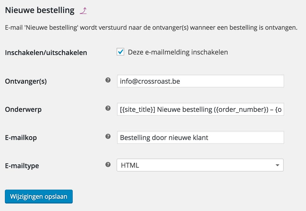 Nieuwe bestelling