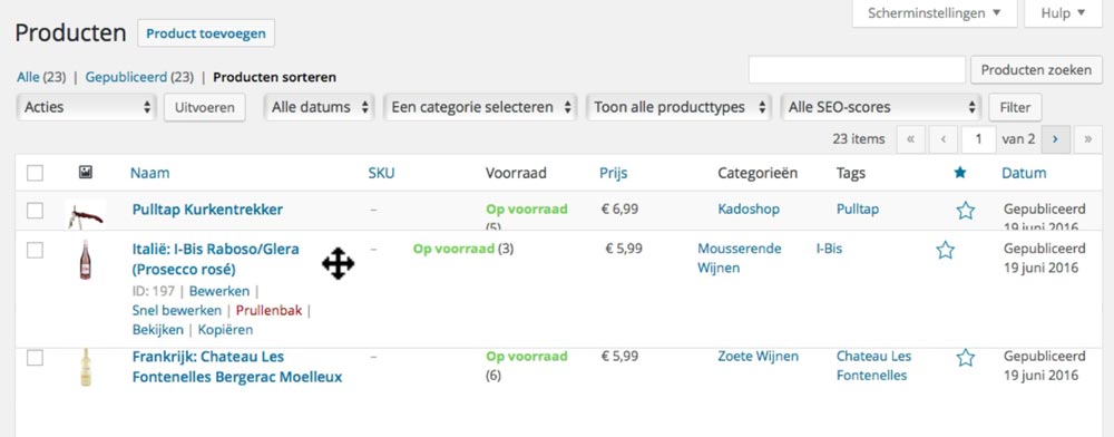 Producten handmatig volgorde aanpassen