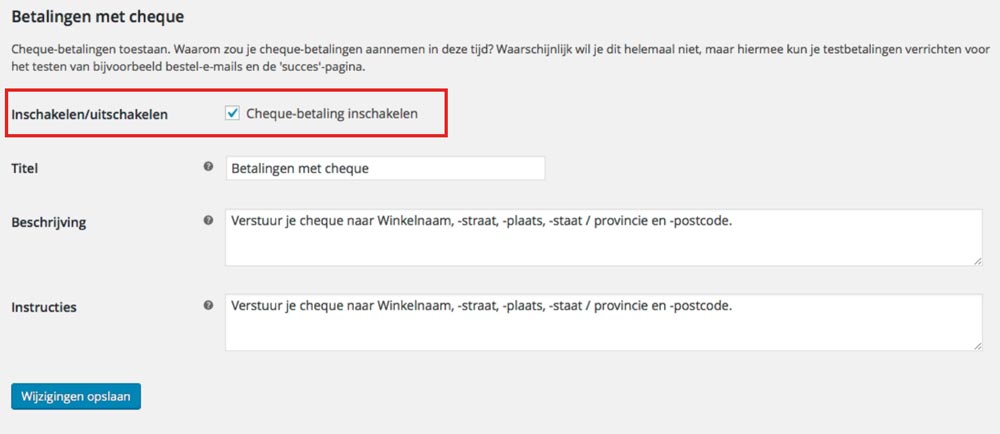 Testbetalingen ontvangen activeren