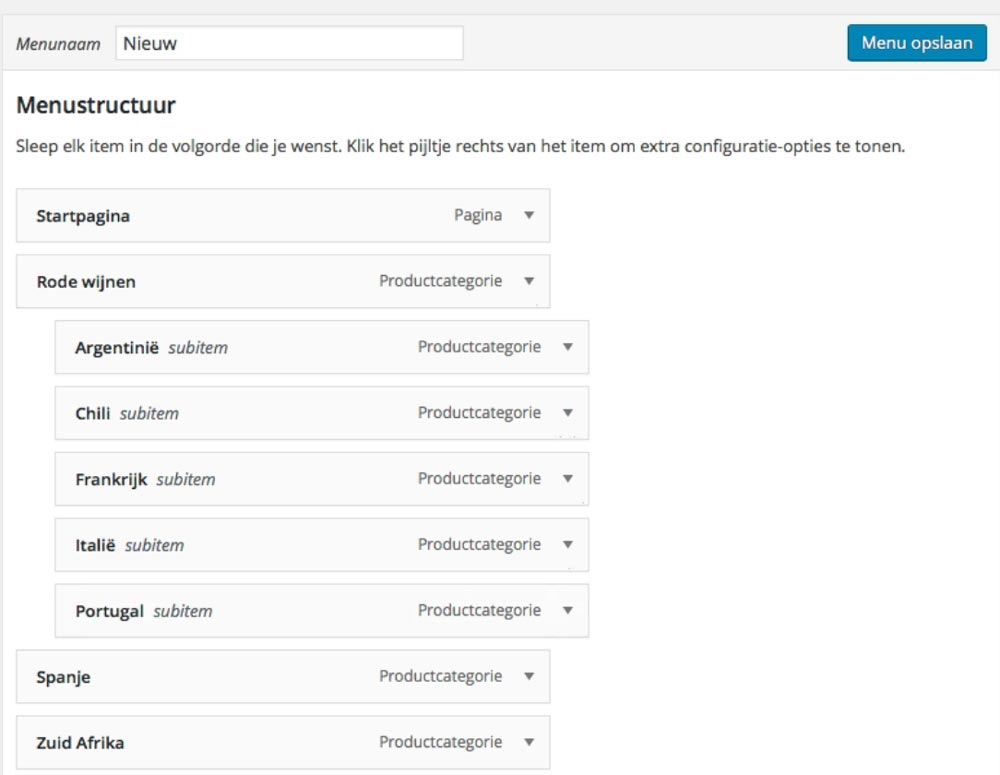 WooCommerce menubalk met categorieen