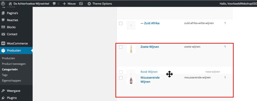 Sorteervolgorde categorie aanpassen