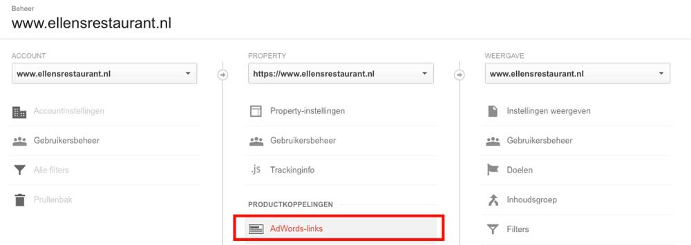Adwords koppelen aan Analytics