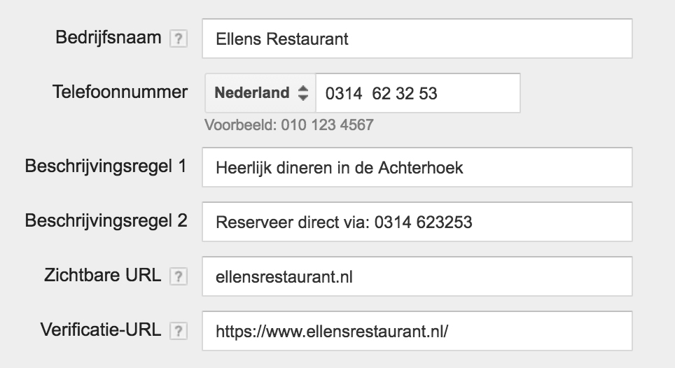 Direct bellen advertentie voorbeeld