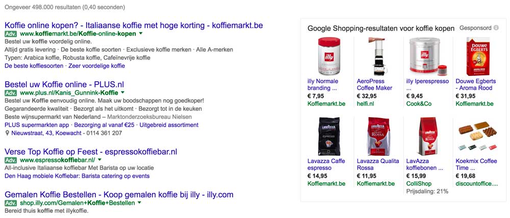 koffie kopen zoekresultaat